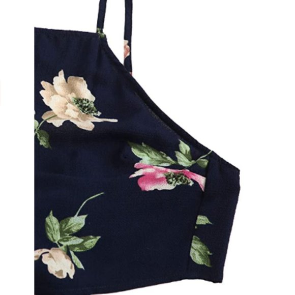 Women's 2 Piece Boho Floral Print Crop Top+Shorts - Picture 4 of 7